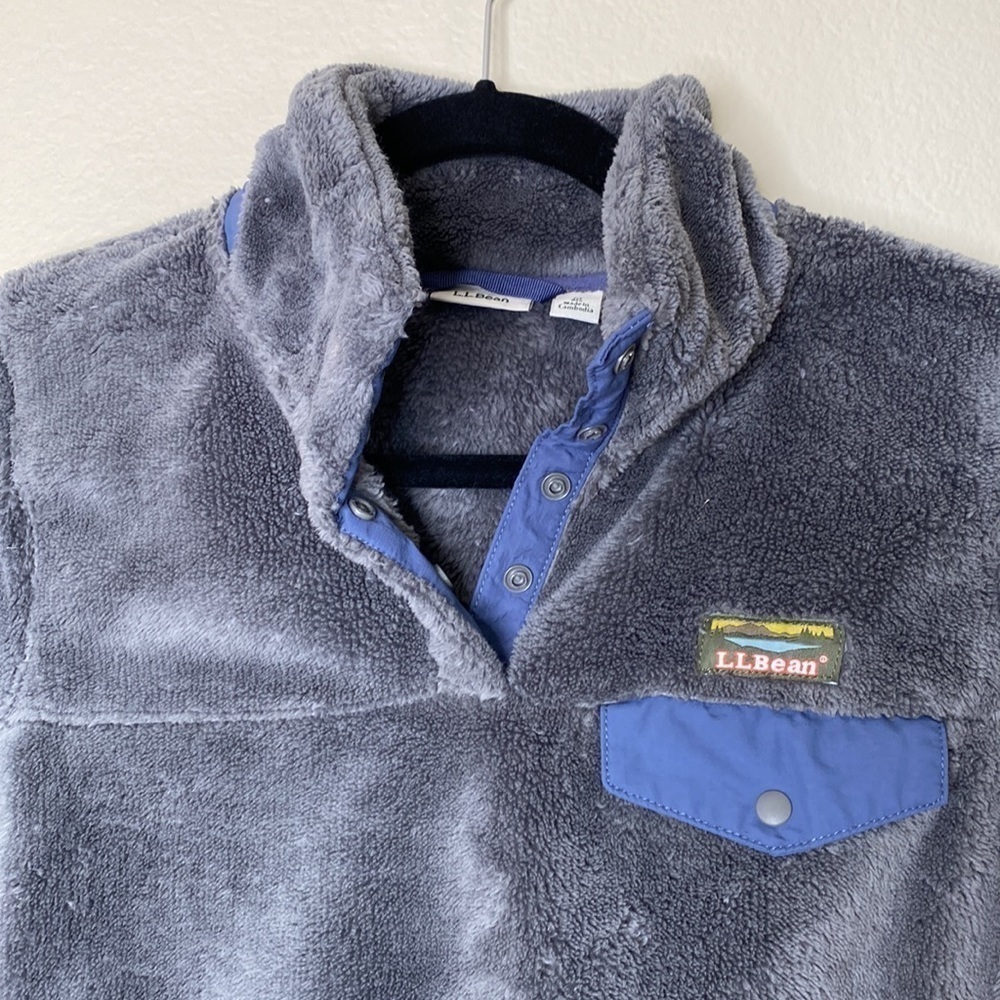 LL Bean hi-pile fleece pullover jacket women’s medium grey fuzzy EUC - Picture 2 of 6